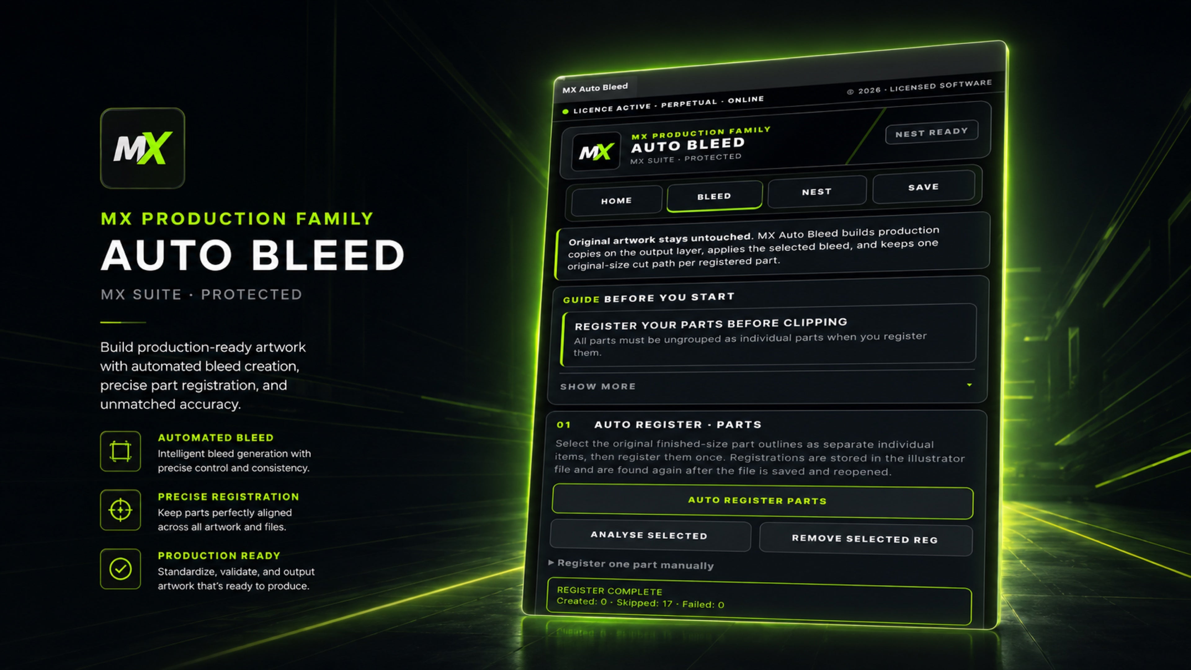 MX Auto Bleed production workflow