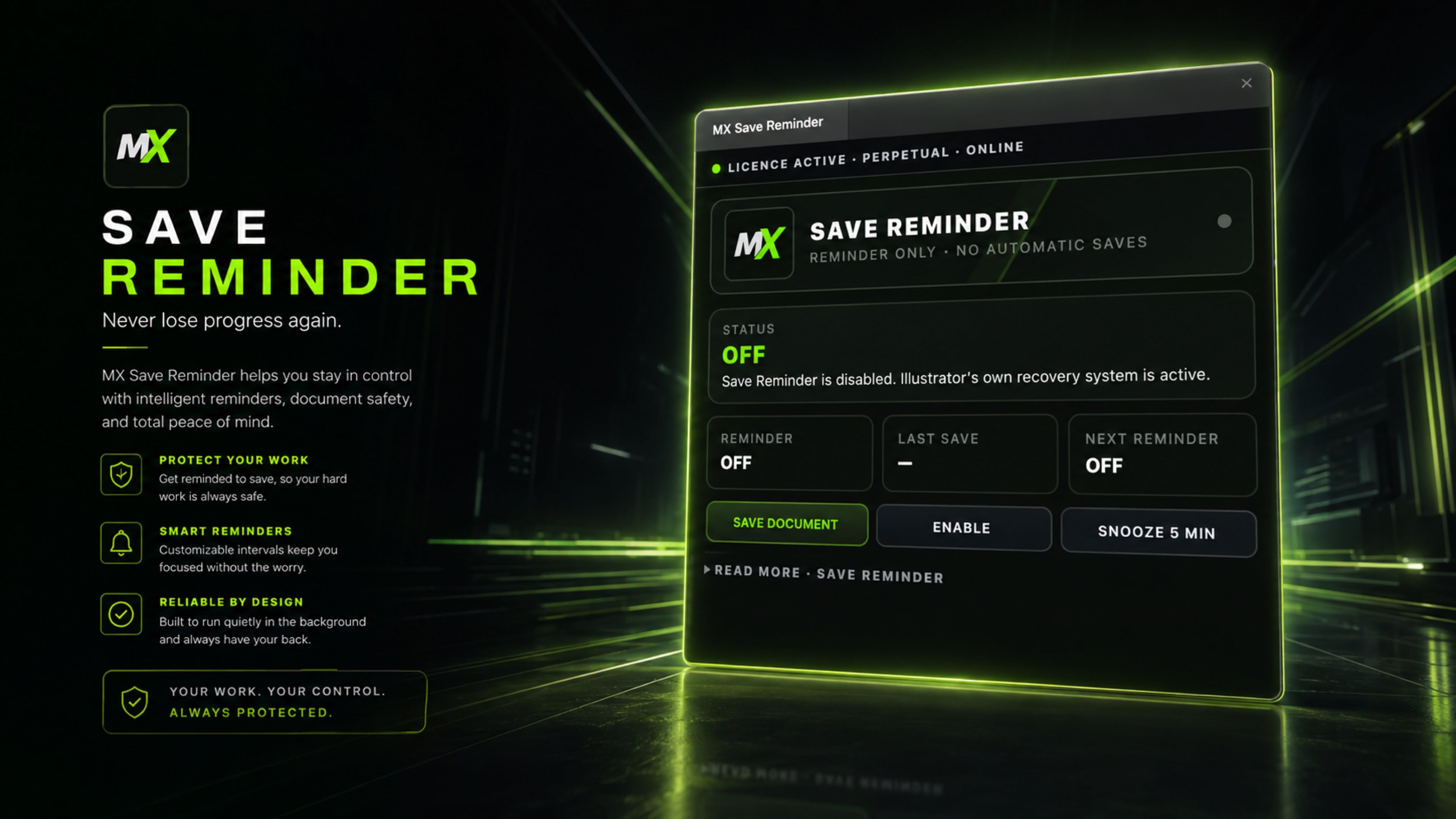 MX Save Reminder panel